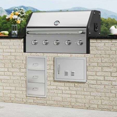 BBQ Access Door 508x356 mm Single Outdoor Kitchen Door Stainless Steel Flush Mount Door Wall Vertical Door with Handle and vents for BBQ Island Grilling