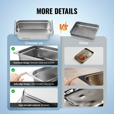 6 Pack Hotel Pans 1/3 Size Anti-Jam Steam Pan 0.8mm Thick Stainless Steel Restaurant Steam Table Pan 4-Inch Deep Commercial Table Pan Catering Storage