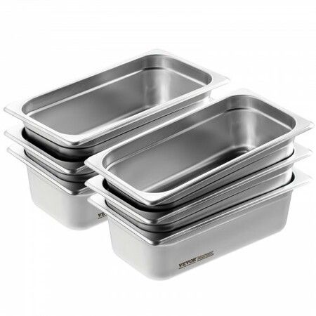 6 Pack Hotel Pans 1/3 Size Anti-Jam Steam Pan 0.8mm Thick Stainless Steel Restaurant Steam Table Pan 4-Inch Deep Commercial Table Pan Catering Storage