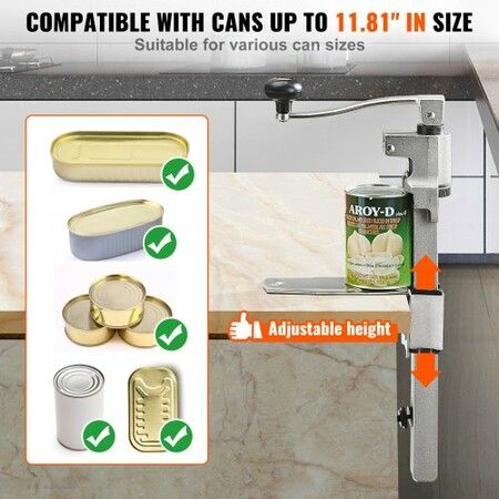 Manual Can Opener Commercial Table Opener for Large Cans Heavy Duty Can Opener with Base Adjustable Height Industrial Jar Opener For Cans Up to 30cm Tall