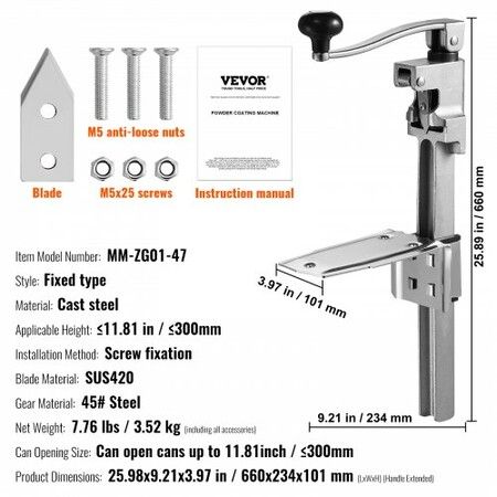 Manual Can Opener Commercial Table Opener for Large Cans Heavy Duty Can Opener with Base Adjustable Height Industrial Jar Opener For Cans Up to 30cm Tall