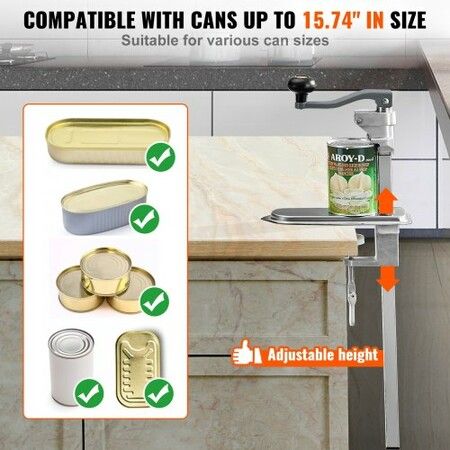 Manual Can Opener Commercial Table Clamp Opener for Large Cans Heavy Duty Can Opener with Base Adjustable Height Industrial Jar Opener For Cans Up to 40cm