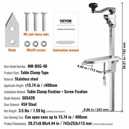 Manual Can Opener Commercial Table Clamp Opener for Large Cans Heavy Duty Can Opener with Base Adjustable Height Industrial Jar Opener For Cans Up to 40cm