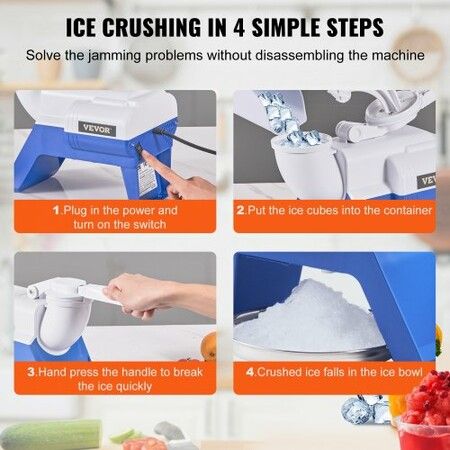 Ice Crushers Machine 176lbs Per Hour Electric Snow Cone Maker with 2 Blades Shaved Ice Machine with Cover and Bowl 180W Ice Shaver Machine White