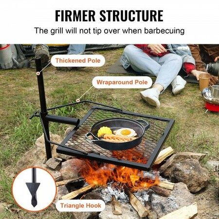 Swivel Campfire Grill Fire Pit Grill Grate over Fire Pits Heavy Duty Steel Grill Grates 360 degree Adjustable Open Fire Outdoor Cooking Equipment Portable