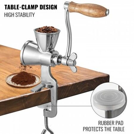 Manual Grain Grinder Stainless Steel Manual Grain MillCountertop Clamp Design Manual Coffee Bean GrinderWooden Handle Wheat Grinder Hand Crank