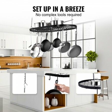 Hanging Pot Rack Ceiling Mount 32 inch Ceiling Pot Rack with 12 S Hooks