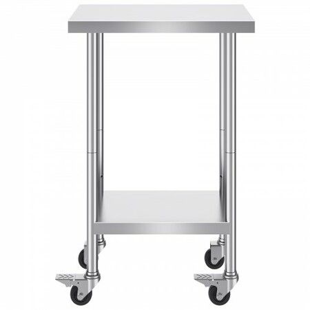 Stainless Steel Work Table 24x18x38 Inch with 4 Wheels 3 Adjustable Height Levels Heavy Duty Food Prep Worktable for Commercial Kitchen Restaurant Silver