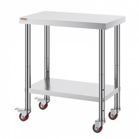 30x18x34 Inch Stainless Steel Work Table 3-Stage Adjustable Shelf with 4 Wheels Heavy Duty Commercial Food Prep Worktable with Brake for Kitchen Prep Work