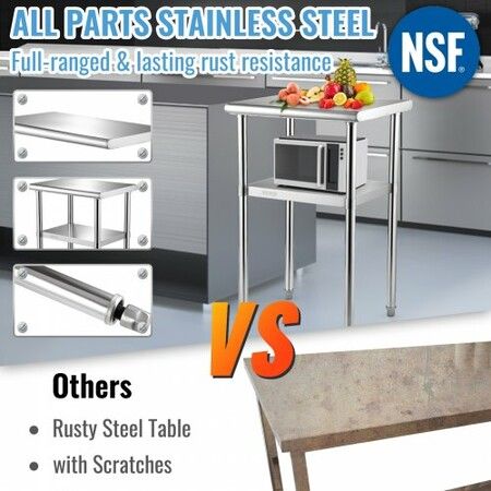 650x457mm Stainless Steel Work Prep Table Commercial Food Prep Table