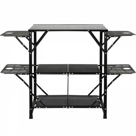 Camping Kitchen Table One-piece Folding Portable Cook Station with A Carrying Bag Aluminum Camping Table 4 Iron Side Tables & 2 Shelves Ideal for Outdoor