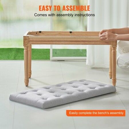 Upholstered Bench 16"W Ottoman Bench End of Bed Bench with Foam Padded Cushion and Rubberwood Legs Tufted Footrest Stool Entryway Bench for Dining Room