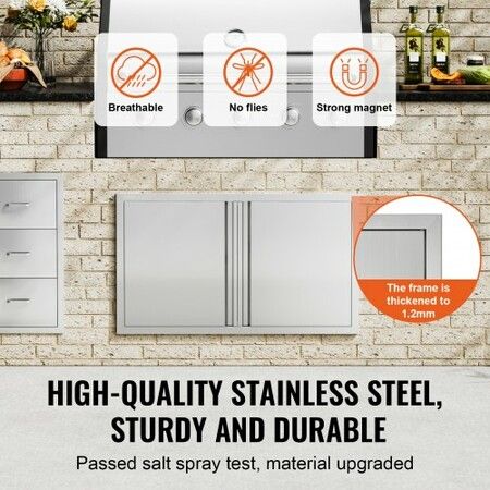 BBQ Access Door 914x534 mm Double Outdoor Kitchen Door Stainless Steel Flush Mount Door Wall Vertical Door with Recessed Handles  for BBQ Island Grilling