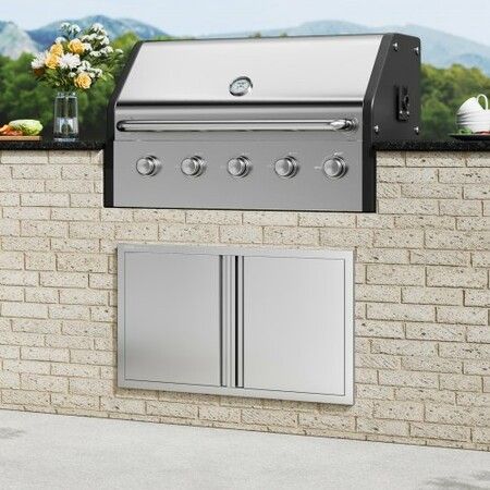 BBQ Access Door 914x534 mm Double Outdoor Kitchen Door Stainless Steel Flush Mount Door Wall Vertical Door with Recessed Handles  for BBQ Island Grilling