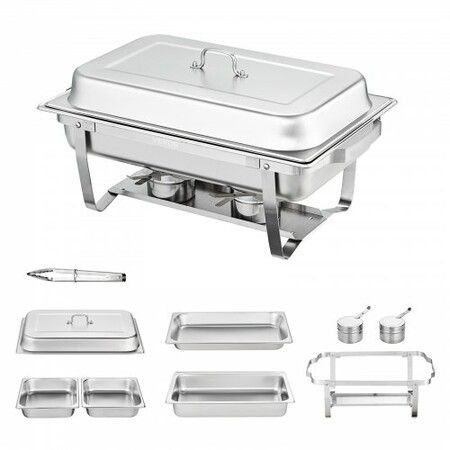 2-Pack Rectangle Chafing Dish Set 2 Full-Size 8Qt Pan 4 Half-Size 4Qt Pans