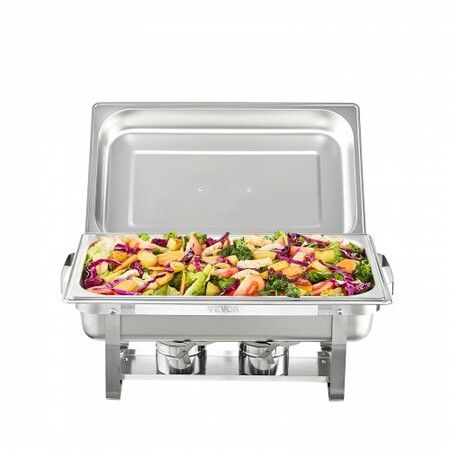 2-Pack Rectangle Chafing Dish Set 2 Full-Size 8Qt Pan 4 Half-Size 4Qt Pans