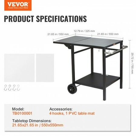 Outdoor Grill Dining Cart with Double-Shelf 55*55cm BBQ Movable Food Prep Table Multifunctional Foldable Iron Table Top Portable Modular Carts for Pizza