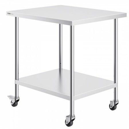 Stainless Steel Work Table 30 x 18 x 38 Inch with 4 Wheels 3 Adjustable Height Levels Heavy Duty Food Prep Worktable for Commercial Kitchen