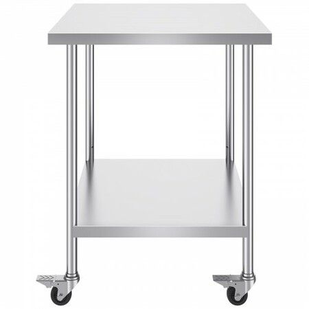 Stainless Steel Work Table 30 x 18 x 38 Inch with 4 Wheels 3 Adjustable Height Levels Heavy Duty Food Prep Worktable for Commercial Kitchen