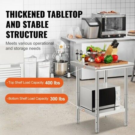 Non-magnetic Stainless Steel 610x610mm Commercial Kitchen cooking Table 50mm Table Thickness For Commercial Office Public And Home Use