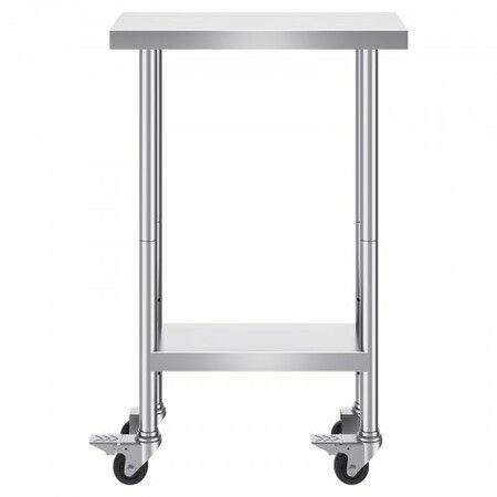 Stainless Steel Work Table 24x12x38 Inch with 4 Wheels 3 Adjustable Height Levels Heavy Duty Food Prep Worktable for Commercial Kitchen Restaurant Silver