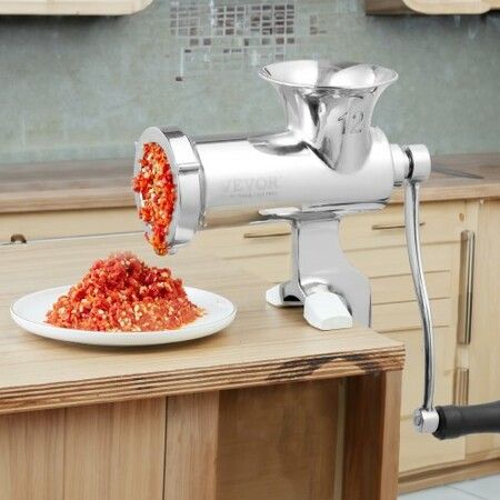 Manual Meat Grinder 304 Stainless Steel Hand Meat Grinder w/ Steel Table Clamp Meat Mincer Sausage Maker & 2 Cutting Plates Cookie Attachment Sausage Tube