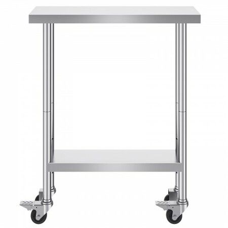 Stainless Steel Work Table 30 x 12 x 38 Inch with 4 Wheels 3 Adjustable Height Levels Heavy Duty Food Prep Worktable for Commercial Kitchen Restaurant