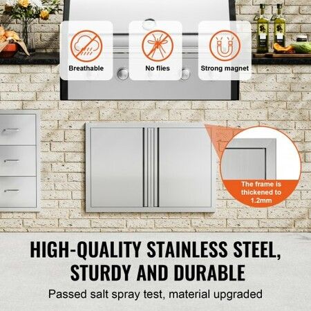 BBQ Access Door 774x532 mm Double Outdoor Kitchen Door Stainless Steel Flush Mount Door Wall Vertical Door with Recessed Handles  for BBQ Island Grilling