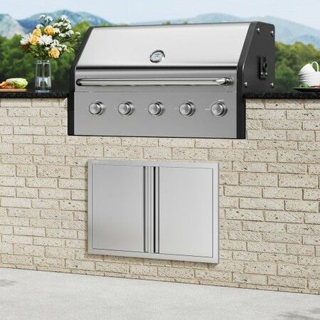 BBQ Access Door 774x532 mm Double Outdoor Kitchen Door Stainless Steel Flush Mount Door Wall Vertical Door with Recessed Handles  for BBQ Island Grilling