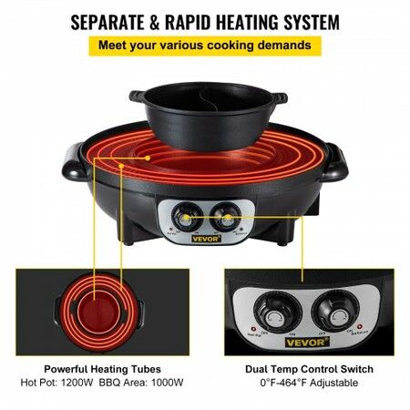 2 in 1 Electric BBQ Grill Hot Pot Plate Shabu Oven Smokeless Barbecue Pan