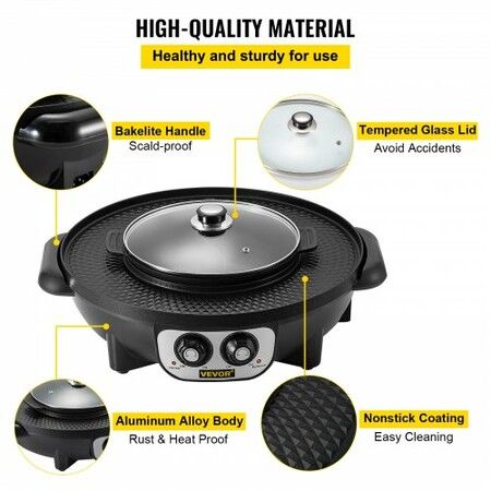 2 in 1 Electric BBQ Grill Hot Pot Plate Shabu Oven Smokeless Barbecue Pan