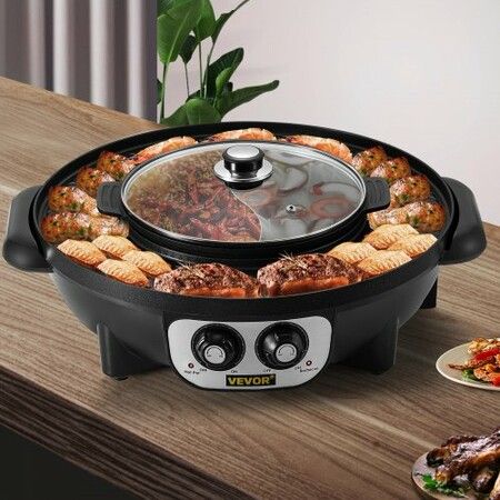 2 in 1 Electric BBQ Grill Hot Pot Plate Shabu Oven Smokeless Barbecue Pan