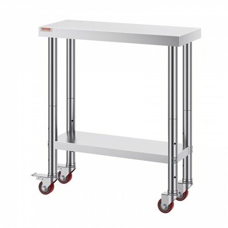 30x12x34 Inch Stainless Steel Work Table 3-Stage Adjustable Shelf with 4 Wheels Heavy Duty Commercial Food Prep Worktable with Brake for Kitchen Prep Work