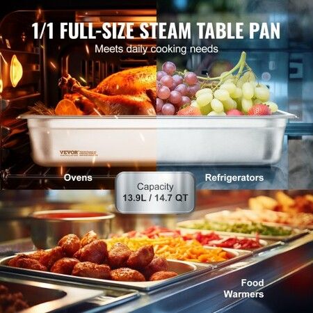 4 Pack Hotel Pans Full Size Anti-Jam Steam Pan with Lid 0.8mm Thick Stainless Steel Steam Table Pan 4-Inch Deep Commercial Table Pan Catering Storage