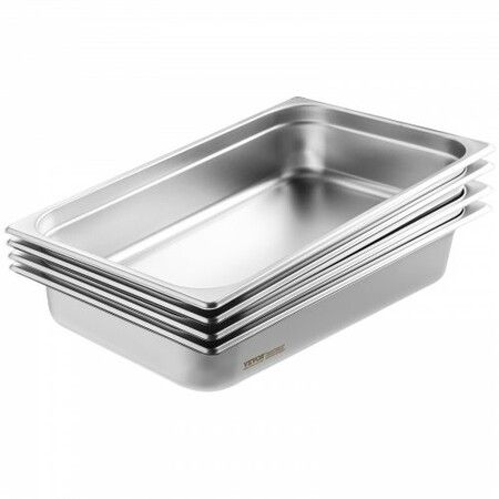 4 Pack Hotel Pans Full Size Anti-Jam Steam Pan with Lid 0.8mm Thick Stainless Steel Steam Table Pan 4-Inch Deep Commercial Table Pan Catering Storage