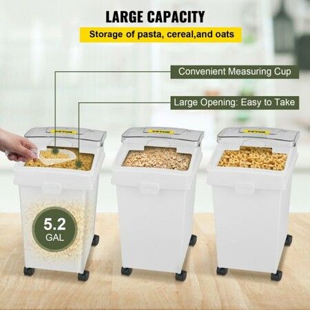 Ingredient Bin 5.2 Gallon / 20 L Capacity Ingredient Storage Bin 3 Pcs/Set PP Material Flour Bins On Wheels White Shelf Ingredient Bin with Scoop