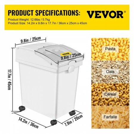 Ingredient Bin 5.2 Gallon / 20 L Capacity Ingredient Storage Bin 3 Pcs/Set PP Material Flour Bins On Wheels White Shelf Ingredient Bin with Scoop