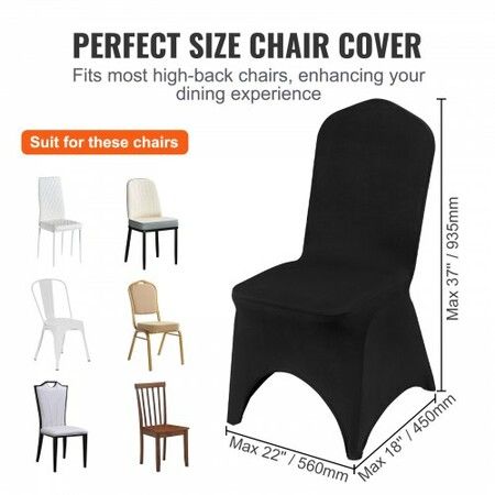 50 PCS Black Chair Covers Polyester Spandex Stretch Wedding Party Banquet