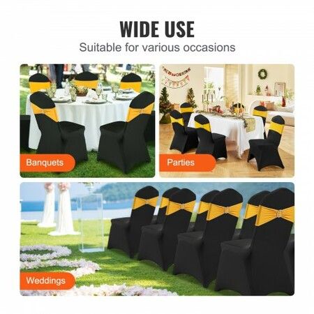 50 PCS Black Chair Covers Polyester Spandex Stretch Wedding Party Banquet