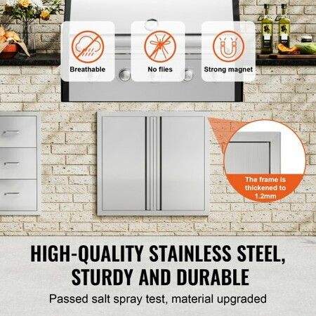 BBQ Access Door 660x610 mm Double Outdoor Kitchen Door Stainless Steel Flush Mount Door Wall Vertical Door with Recessed Handles  for BBQ Island Grilling