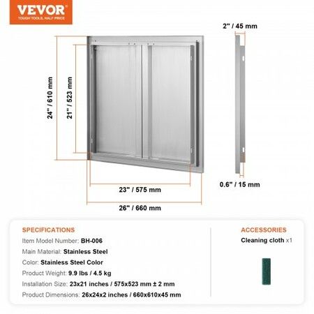 BBQ Access Door 660x610 mm Double Outdoor Kitchen Door Stainless Steel Flush Mount Door Wall Vertical Door with Recessed Handles  for BBQ Island Grilling