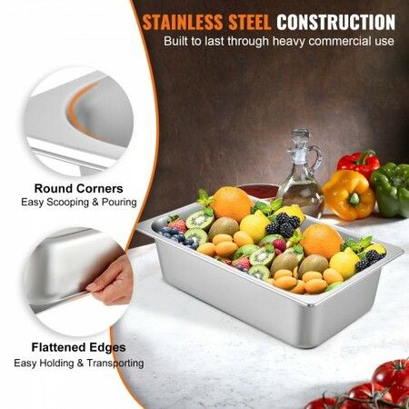 Hotel Pan Full Size 6-Inch Steam Table Pan 6 Pack 22 Gauge/0.8mm Thick Stainless Steel Full Size Hotel Pan Anti Jam Steam Table Pan