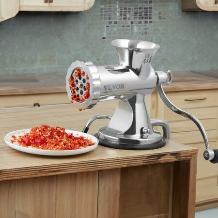 Manual Meat Grinder 304 Stainless Steel Hand Meat Grinder with Suction Cup + Steel Table Clamp Meat Mincer Sausage Maker & 2 Cutting Plates Sausage Tube