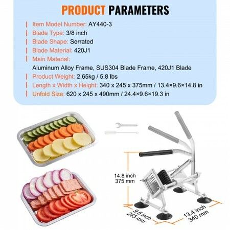 Commercial Vegetable Slicer 3/8 inch Fruit Slicer Stainless Steel and Aluminum Alloy Vegetable Cutter Slicer Machine Manual Slicer with Non-slip Feet