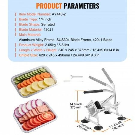 Commercial Vegetable Slicer 1/4 inch Fruit Slicer Stainless Steel and Aluminum Alloy Vegetable Cutter Slicer Machine Manual Slicer with Non-slip Feet