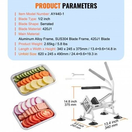 Commercial Vegetable Slicer 1/2 inch Fruit Slicer Stainless Steel and Aluminum Alloy Vegetable Cutter Slicer Machine Manual Slicer with Non-slip Feet