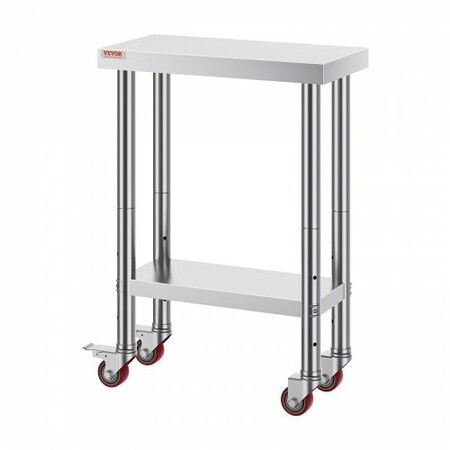 Stainless Steel Work Table with Wheels 24 x 12 x 32 Inch Prep Table with 4 Casters Heavy Duty Work Table for Commercial Kitchen Restaurant Business