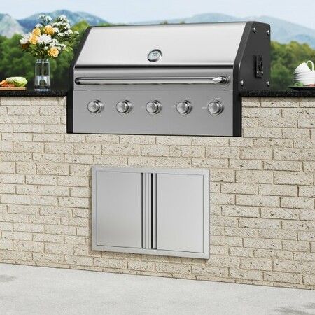 BBQ Access Door 710x482 mm Double Outdoor Kitchen Door Stainless Steel Flush Mount Door Wall Vertical Door with Recessed Handles  for BBQ Island Grilling