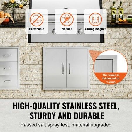 BBQ Access Door 660x609 mm Double Outdoor Kitchen Door Stainless Steel Flush Mount Door Wall Vertical Door with Handles for BBQ Island Grilling