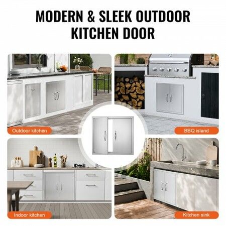 BBQ Access Door 660x609 mm Double Outdoor Kitchen Door Stainless Steel Flush Mount Door Wall Vertical Door with Handles for BBQ Island Grilling